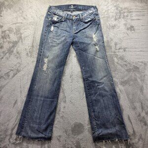 7 For All Mankind Dojo Jeans Womens 28 Distressed Wide Leg Made USA Raw Hem